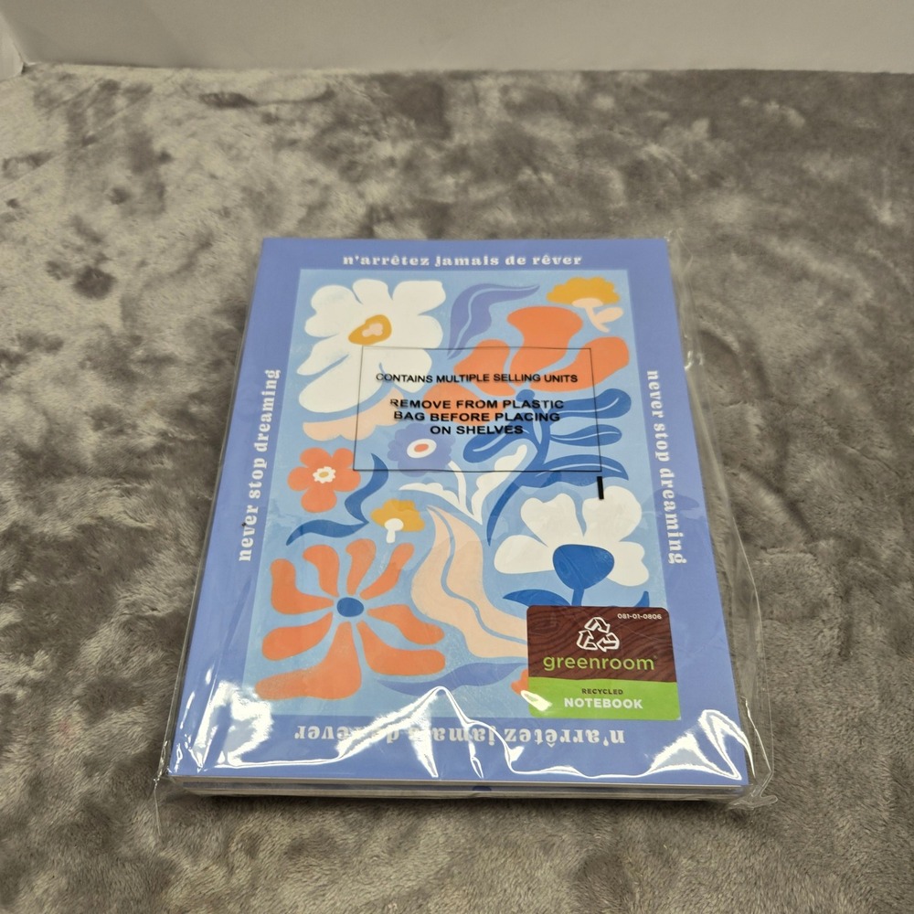 Greenroom Recycled Notebook Set Floral Never Stop Dreaming Blue Orange 3 Pack